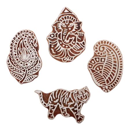Set of 4 Piece New Mix Wooden Printing Block